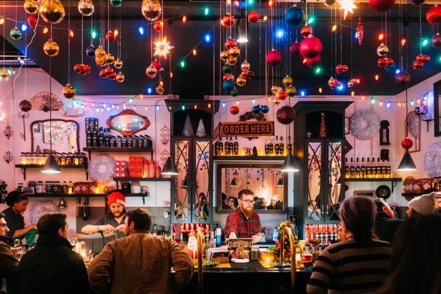 Sip festive drinks at the holiday-themed "Miracle at Lawless" pop-up / Darin Kamnetz
